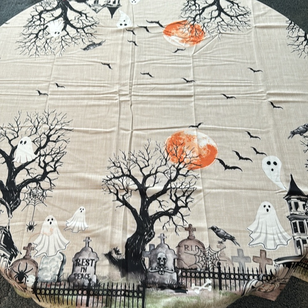 Mireille Designs handcrafted themed feelin’ spooky poly tablecloth 60 x 84in